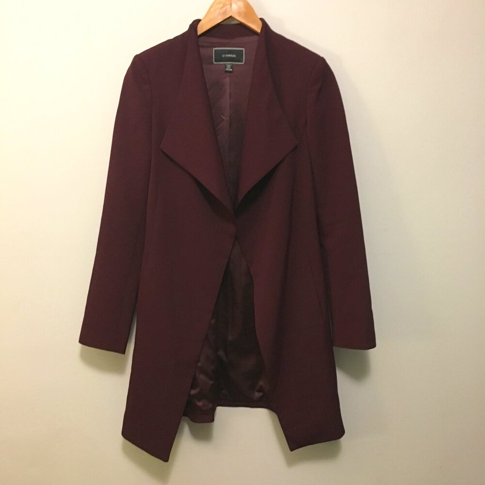 Le Château Long Burgundy Open Front Blazer Cardigan Jacket Size XXS - Picture 1 of 15